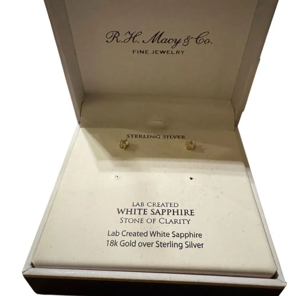 R.H Macy & Co Lab Created Sapphire in 18k over Sterling Silver Earrings